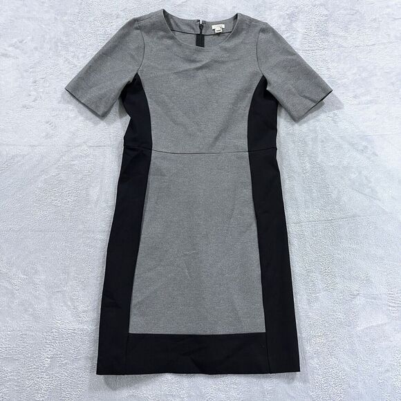 J.CREW Sheath Midi‎ Dress Womens 4 Career Gray Black Stretch Crew Neck - Picture 1 of 8
